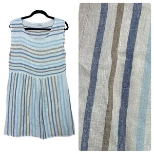 Blu Orchid Cotton Linen Metallic Striped Babydoll Sleeveless Mini Dress Small